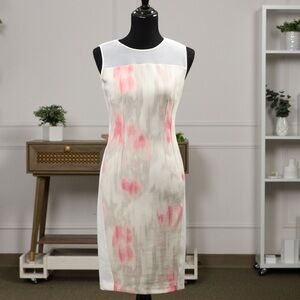 🆕 T Tahari White and Pink Midi Dress NWT